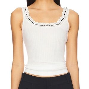 Free People White Lace Trim Ribbed Tank Top